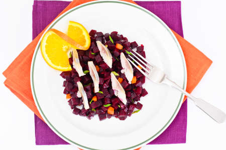 Beetroot Salad with Herring on Plate. Studio Photoの写真素材