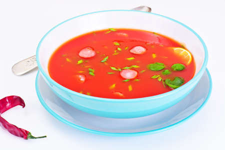 Tomato Soup in Plate. National Italian Cuisine. Studio Photo