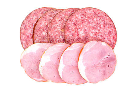Barbados Sausage, Ham on a White Background Studio Photoの写真素材