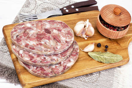 Saltisons, Brawn Homemade Ham on Wood. Studio Photoの写真素材