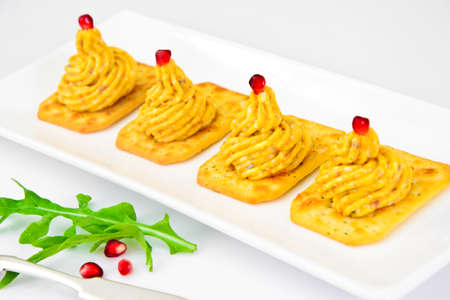 Forshmak: Herring with Butter, Carrots and Crackers. Studio Photoの写真素材