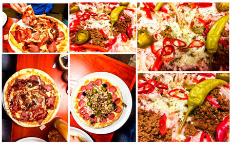 Pepperoni Pizza with Sausage, Cheese, Mozzarella, Olives and Basil Studio Photoの写真素材