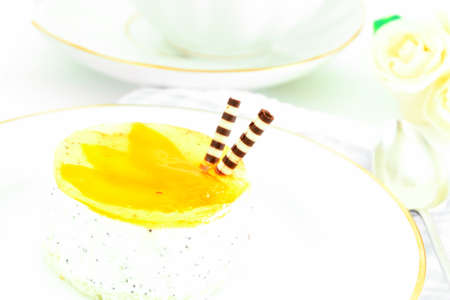 Sweets: Cream Cakes on Plate. Studio Photoの写真素材