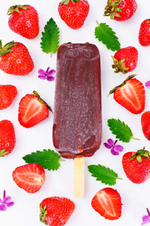 Ice Cream with Strawberries Studio Photoの写真素材