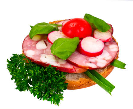 Sandwich with Mushrooms, Tomato, Cheese, Onion and Radish Studio Photoの写真素材
