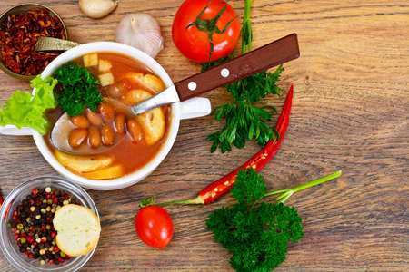 Soup with Tomato and Bean Studio Photoの写真素材