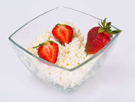 Home Dietary Fat Cottage Cheese Beaded Curd with Strawberry Studio Photoの写真素材