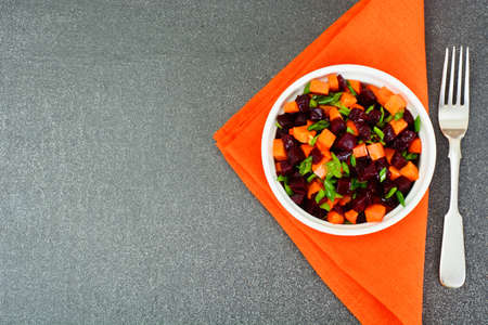 Healthy and Diet Food: Carrot, Beets, Vegetable Oil Studio Photoの写真素材