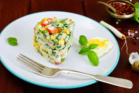 Salad with Corn, Peas, Carrots and Green Onions Studio Photoの写真素材