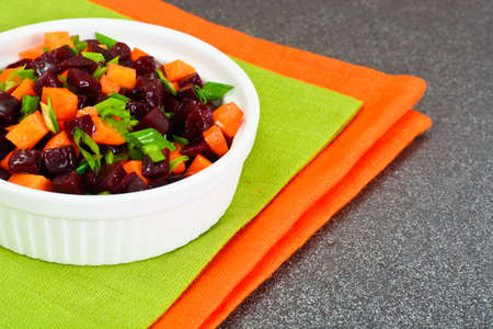 Healthy and Diet Food: Carrot, Beets, Vegetable Oil Studio Photoの写真素材