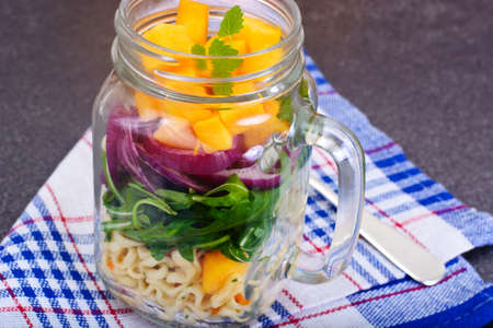 Pasta with Pumpkin, Arugula and Red Onion Studio Photoの写真素材