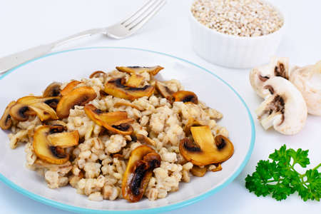 Barley Porridge with Mushrooms Studio Photoの写真素材