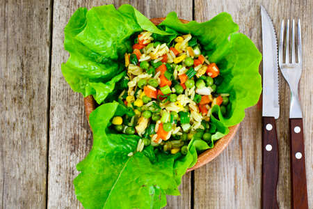 Risotto with Vegetables, Carrots, Peas and Chicken. Studio Photoの写真素材