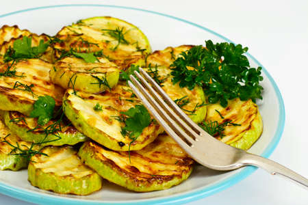Zucchini Grilled with Fennel on Plate Studio Photoの写真素材