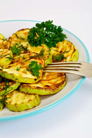 Zucchini Grilled with Fennel on Plate Studio Photoの写真素材