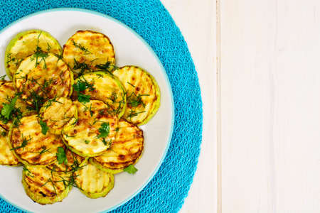 Zucchini Grilled with Fennel on Plate Studio Photoの写真素材