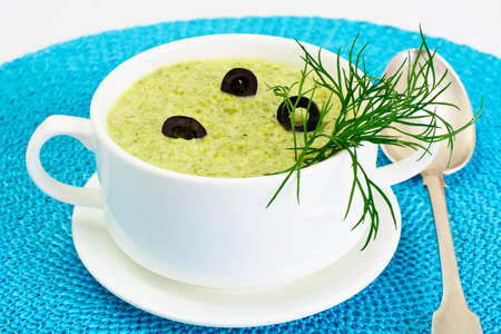 Cream of Celery Stalk in a White Tureen Studio Photoの写真素材