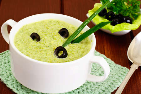 Cream of Celery Stalk in a White Tureen Studio Photoの写真素材