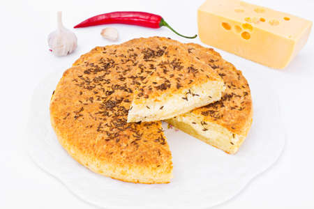 Georgian National Dish Pie with Cheese and Caraway Khachapuri Studio Photoの写真素材