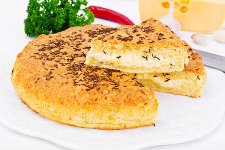 Georgian National Dish Pie with Cheese and Caraway Khachapuri Studio Photoの写真素材