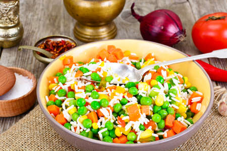 Risotto with Vegetables, Carrots, Peas. Studio Photoの写真素材