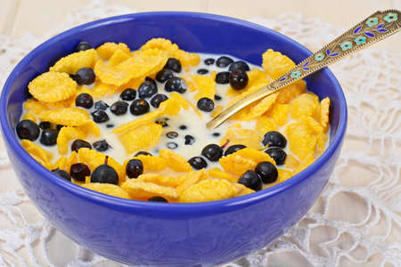 Cornflakes with Bilberry and Chocolate. Healthy Breakfast Studio Photoの写真素材
