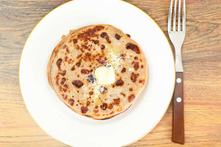 Pancakes with Flax Flour Studio Photoの写真素材