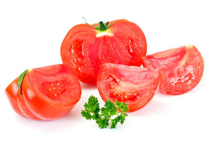 Red Tomatoes Isolated on a White Background Studio Photoの写真素材