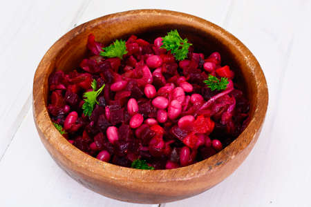 Vinaigrette with Beans on White Boards Studio Photoの写真素材