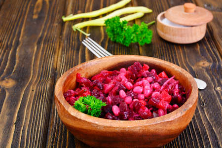 Vinaigrette with Beans on Dark Boards Studio Photoの写真素材