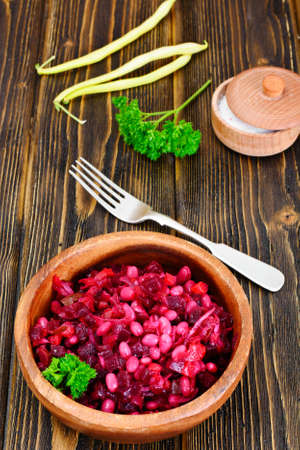 Vinaigrette with Beans on Dark Boards Studio Photoの写真素材