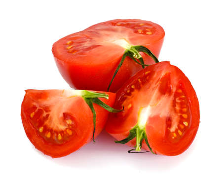 Red Tomatoes Isolated on a White Background Studio Photoの写真素材