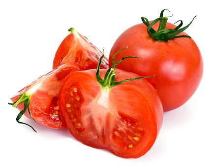 Red Tomatoes Isolated on a White Background Studio Photoの写真素材