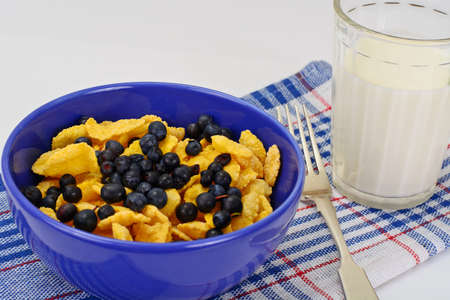 Cornflakes with Bilberry and Chocolate. Healthy Breakfast Studio Photoの写真素材