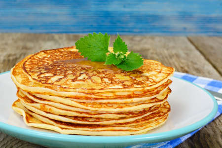 Tasty Pancakes Stack with Honey Studio Photoの写真素材