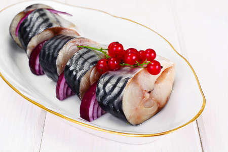 Salt Marinated Mackerel with Red Currant and Onion. Studio Photoの写真素材