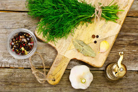 Fresh Juicy Dill on Wooden Background Studio Photoの写真素材