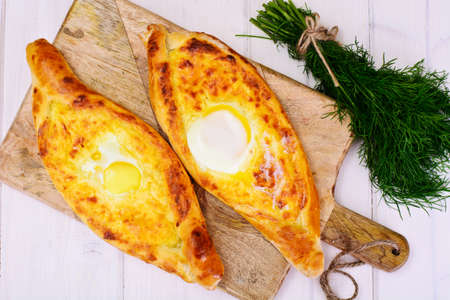 Georgian National Dish Pie with Cheese and Caraway Khachapuri Studio Photoの写真素材