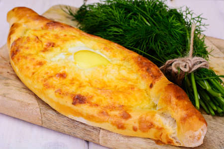 Georgian National Dish Pie with Cheese and Caraway Khachapuri Studio Photoの写真素材