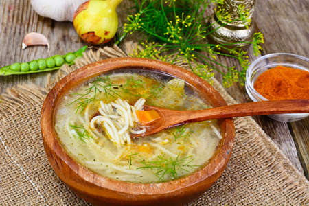 Chicken Broth with Noodles Studio Photoの写真素材