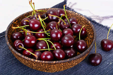 Ripe Juicy Cherries on White Background Studio Photoの写真素材