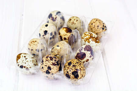 Quail Eggs on Light Background Studio Photoの写真素材