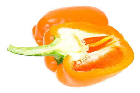 Fresh Yellow, Orange Bell Pepper. Isolated ob White Background Studio Photoの写真素材