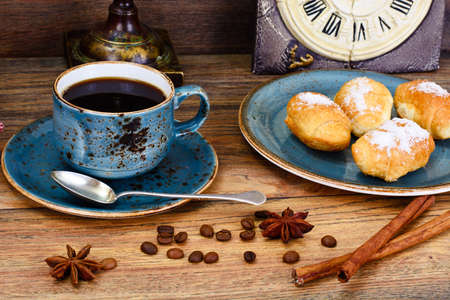 Delicious Crispy French Croissants with Coffee Studio Photoの写真素材