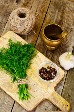 Fresh Juicy Dill on Wooden Background Studio Photoの写真素材
