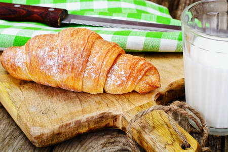 Tasty Sweet Croissant with Milk Studio Photoの写真素材