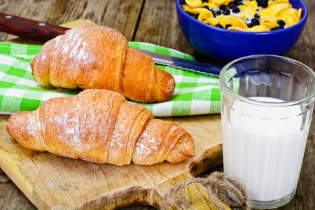 Tasty Sweet Croissant with Milk Studio Photoの写真素材