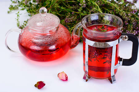 Red Rose Hibiscus Tea with Thyme Studio Photoの写真素材