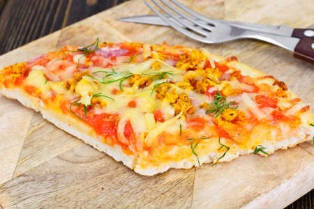 Pizza with Mushroom, Cheese, Mozzarella, Olives and Basil Studio Photoの写真素材