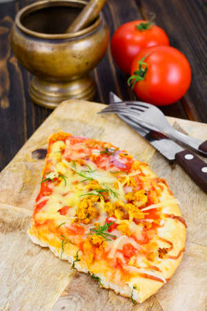 Pizza with Mushroom, Cheese, Mozzarella, Olives and Basil Studio Photoの写真素材